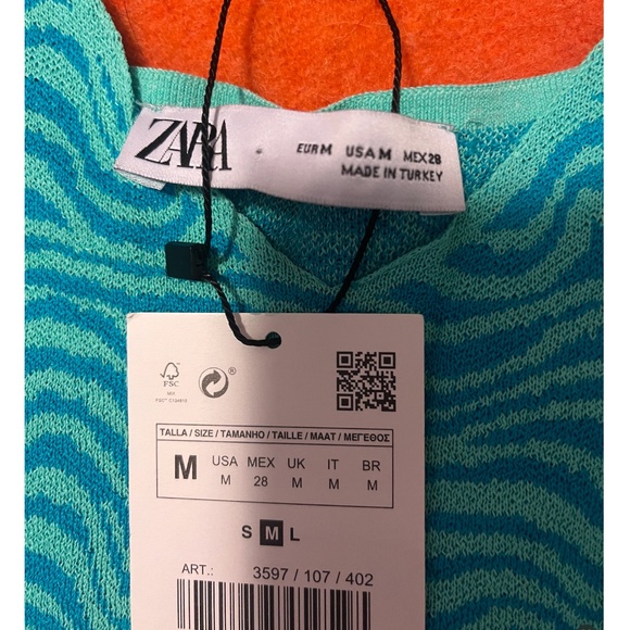 Zara blue turquoise jacquard V-neck knit straps camisole top NWT - Picture 6 of 7